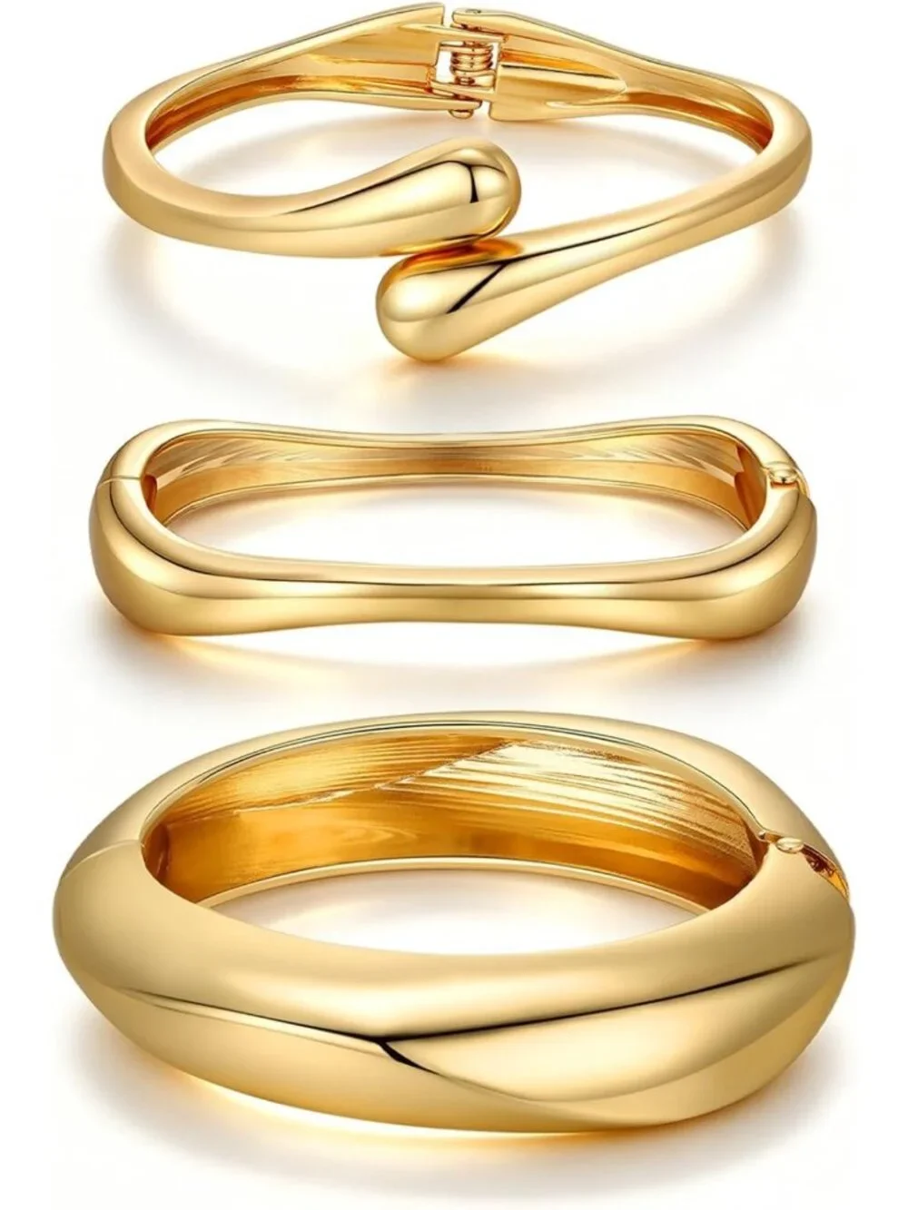 Trendy Chunky Gold Bangle Bracelets Set | 14K Gold Plated Cuff Jewelry Gift